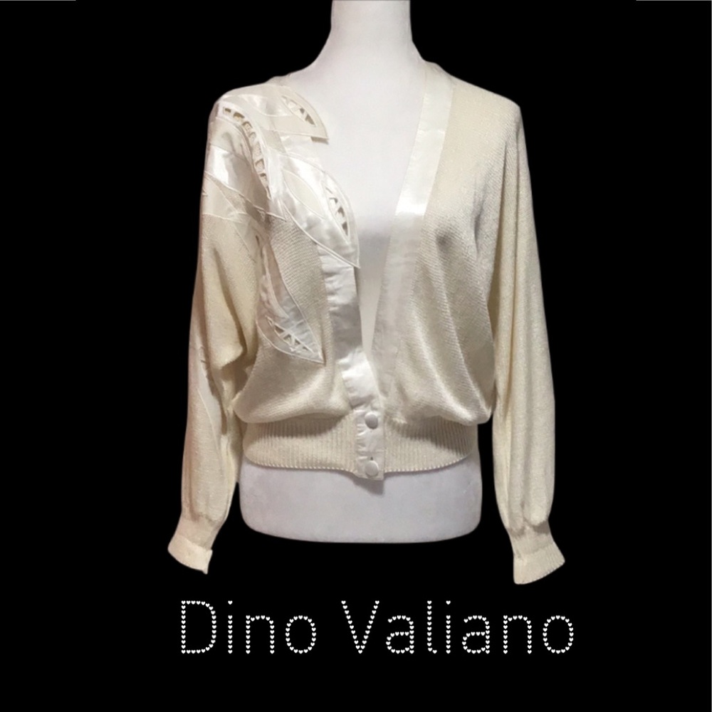 Dino Valiano Ivory Knit Cardigan with Linen Blend Trim, Size‎ Medium